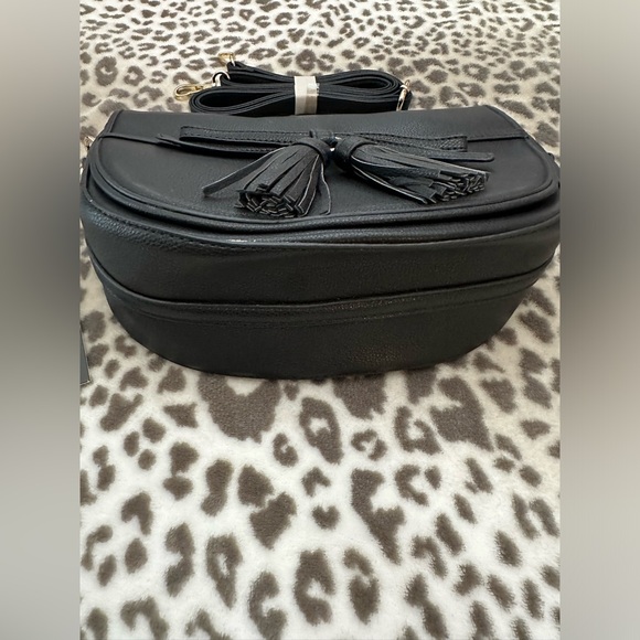 Pink Haley Faux Leather Crossbody Purse with Double Tassels in Black - Picture 6 of 15